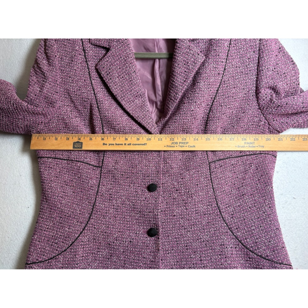 Kasper Womens Size 14 Purple Tweed Skirt Suit Blazer Set Contrast Piping Flounce - Picture 6 of 16